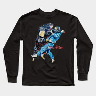 Jitsu-Blue - Bjj /Jiu-Jitsu Painting - Design By Kim Dean Long Sleeve T-Shirt